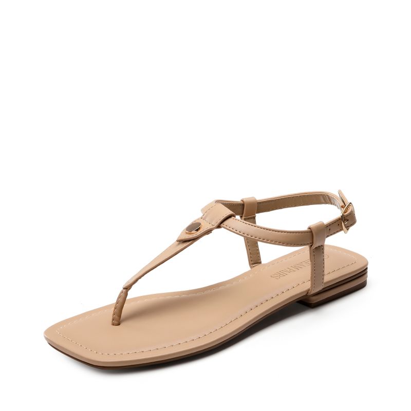 DREAM PAIRS T Strap Thong Flat Sandals With Silk Ribbon