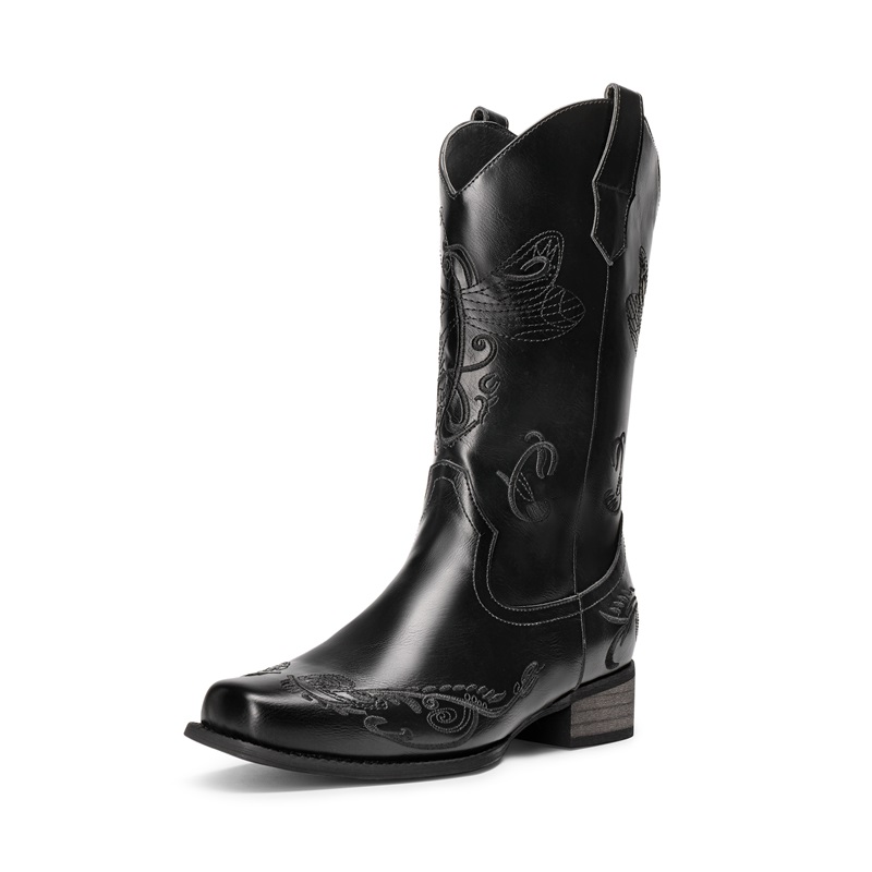 DREAM PAIRS Square Toe Embroidered Cowboy Boots — view 1