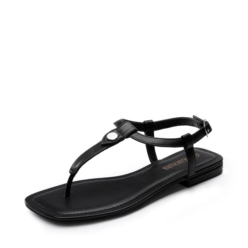 DREAM PAIRS T Strap Thong Flat Sandals With Silk Ribbon — view 1