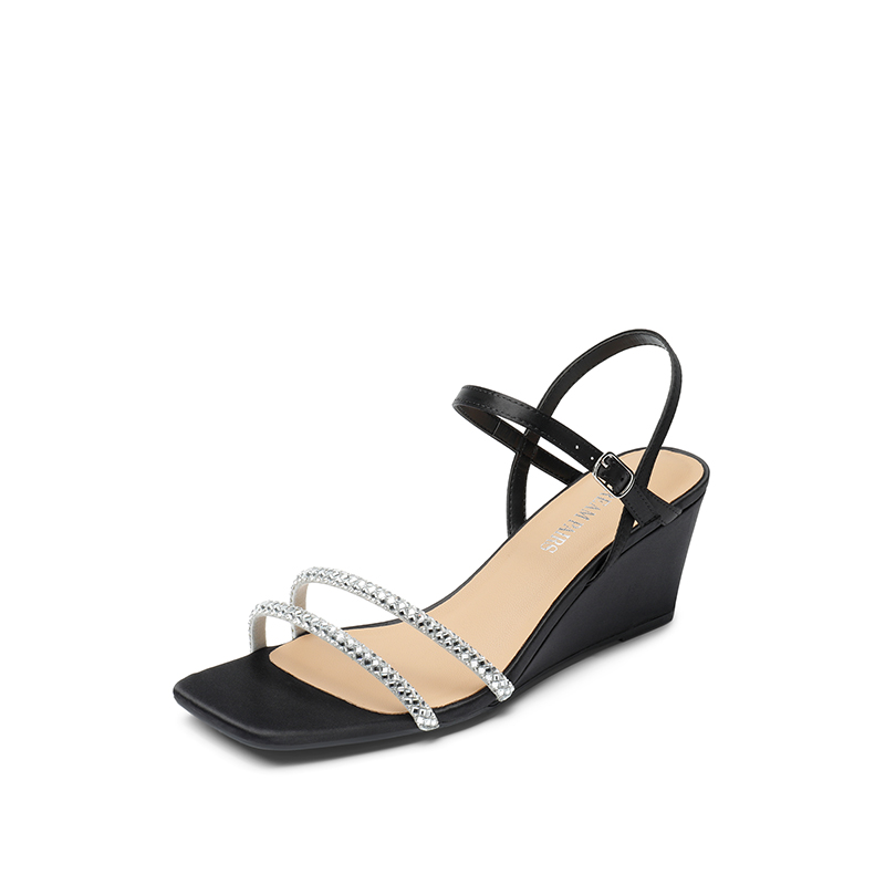 DREAM PAIRS  Square Toe Rhinestone Wedge Sandals — view 1