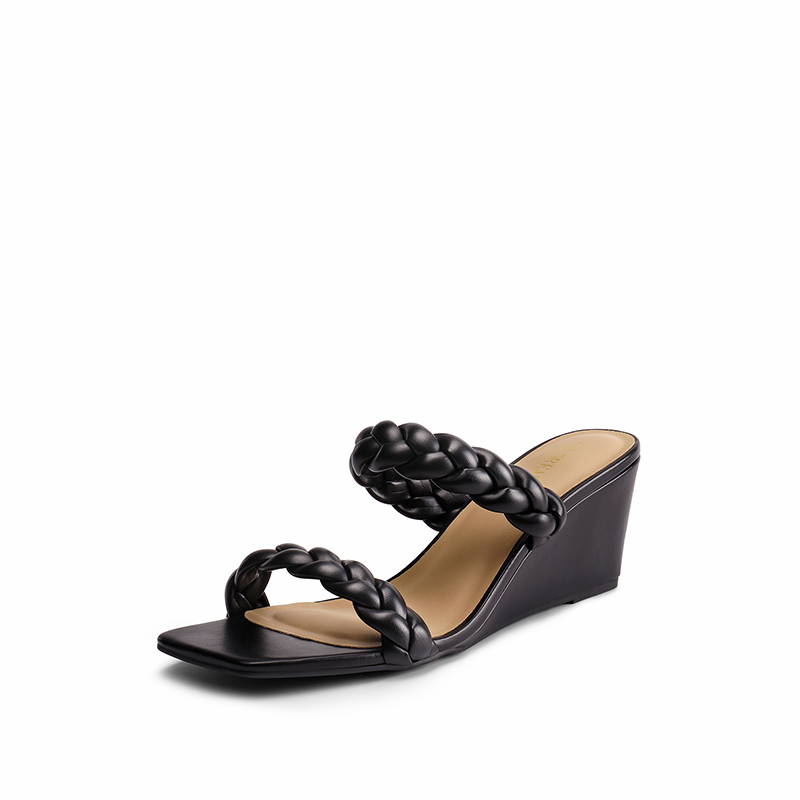 DREAM PAIRS Braided Straps Square Toe Wedge Sandals — view 1