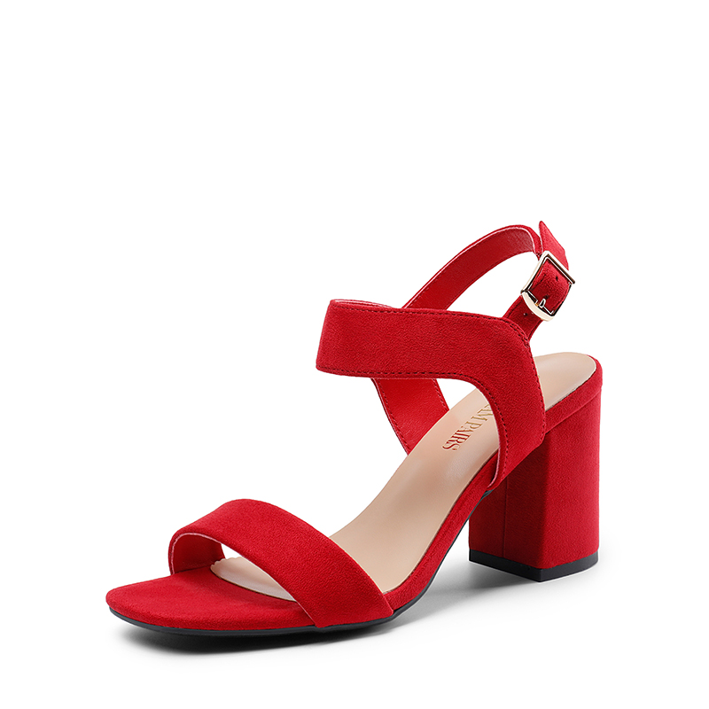 DREAM PAIRS High Heel Square Toe Chunky Strap Sandals