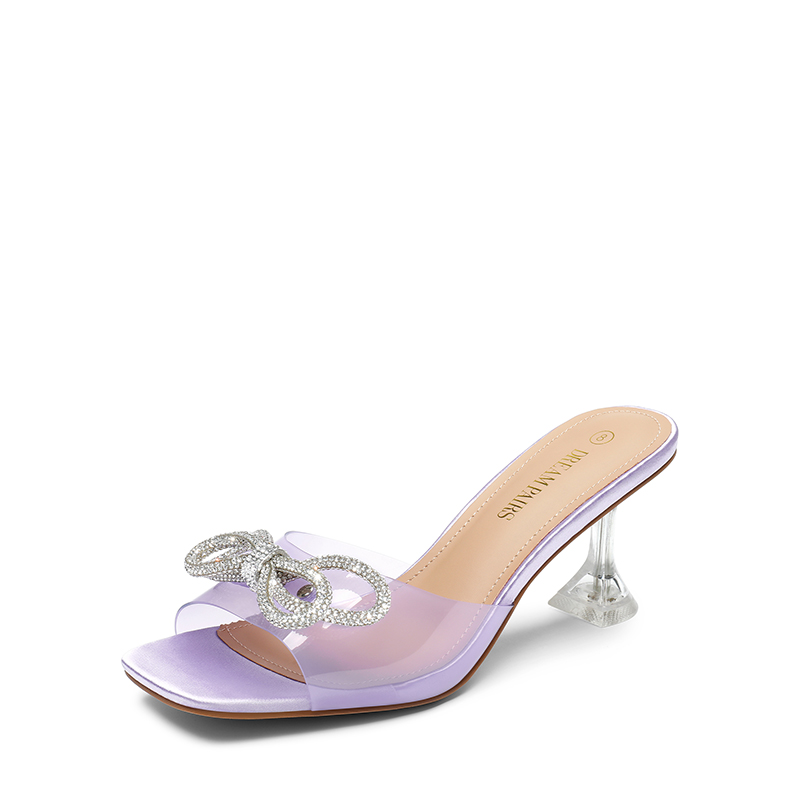 DREAM PAIRS Satin Double Bow Square Toe Transparent Heel Sandals — view 1