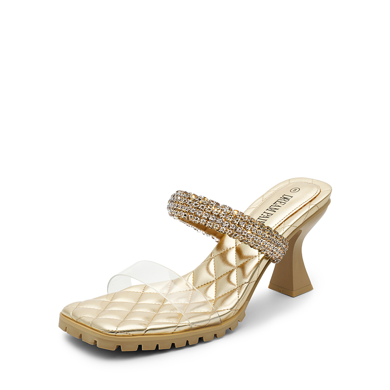 DREAM PAIRS Rhinestone Strap Quilted Heel Sandals