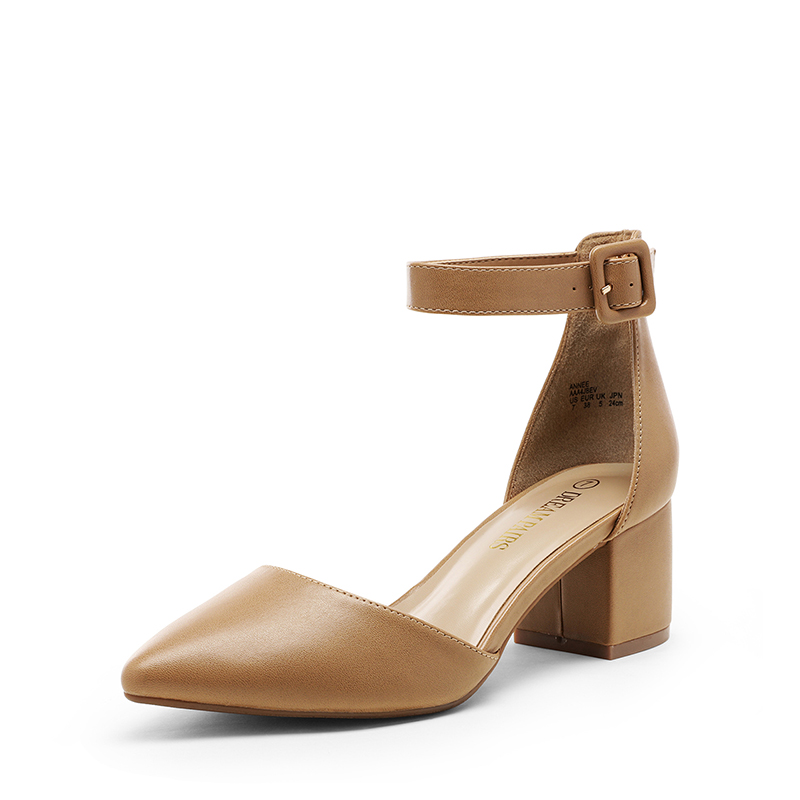 DREAM PAIRS Annee Pointed Toe Low Chunky Heels Pump Shoes