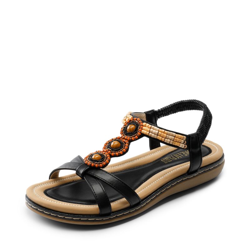 DREAM PAIRS Elastic Ankle Strap Bohemian Flat Sandals