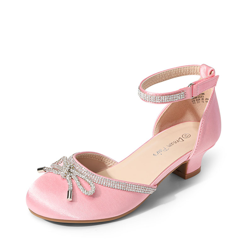 DREAM PAIRS Girls Rhinestone Bowknot Low Heels