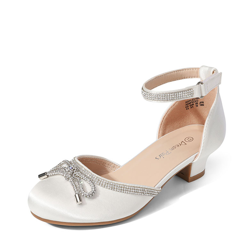 DREAM PAIRS Girls Rhinestone Bowknot Low Heels