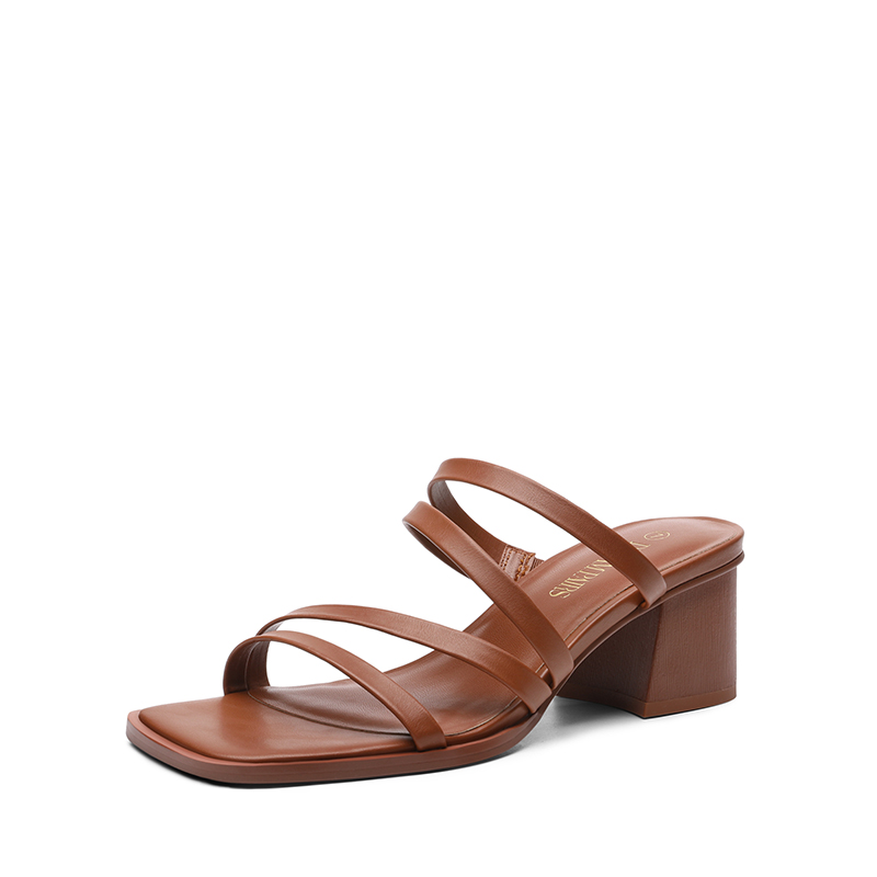 DREAM PAIRS Square Toe Strappy Chunky Heel Sandals