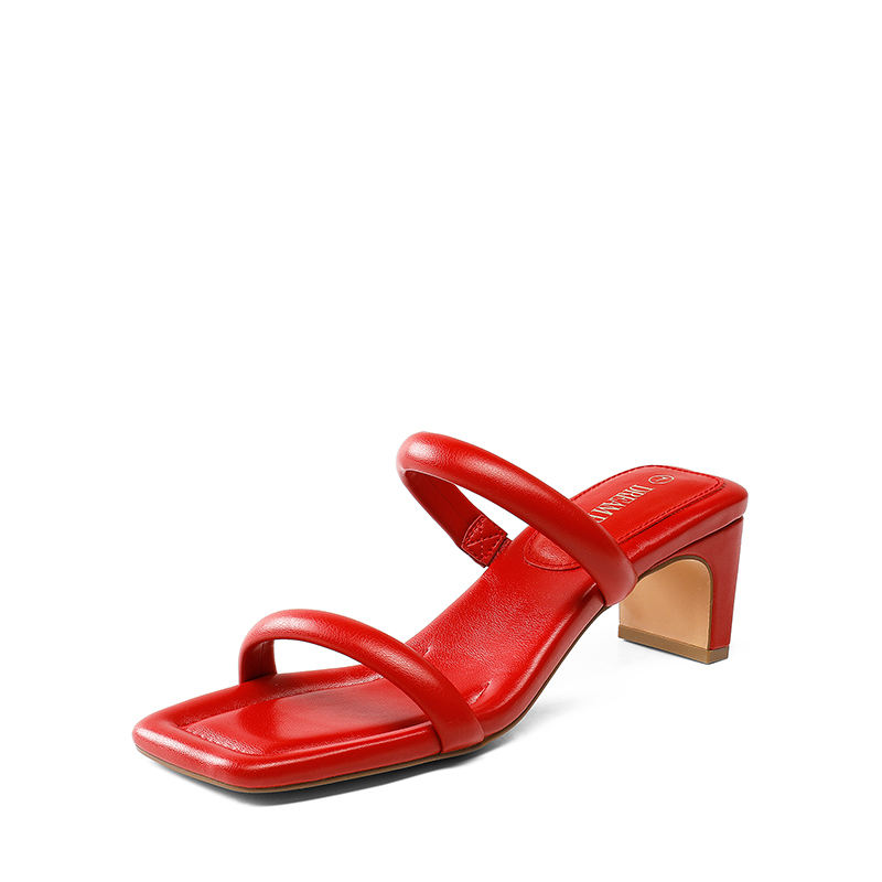 DREAM PAIRS Square Toe Rectangular Double Strap Heel Sandals