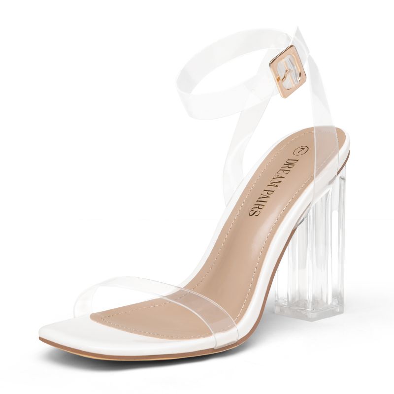 DREAM PAIRS Square Toe Clear Chunky Heel Sandals