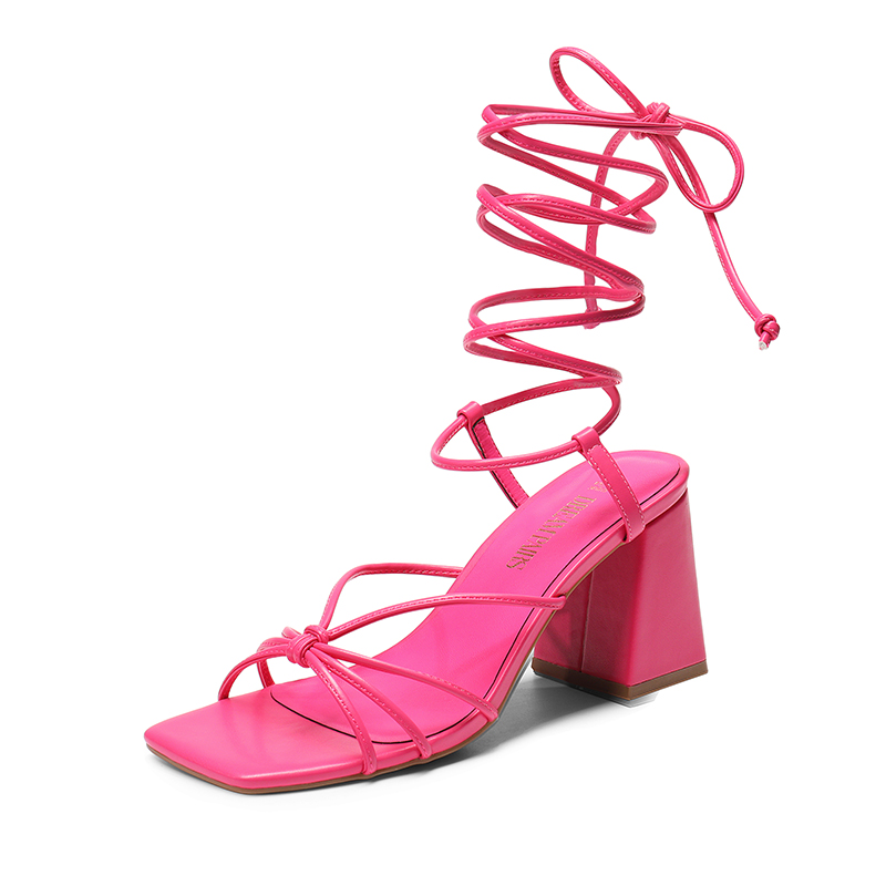 DREAM PAIRS Square Toe Lace Up Block Heel Sandals
