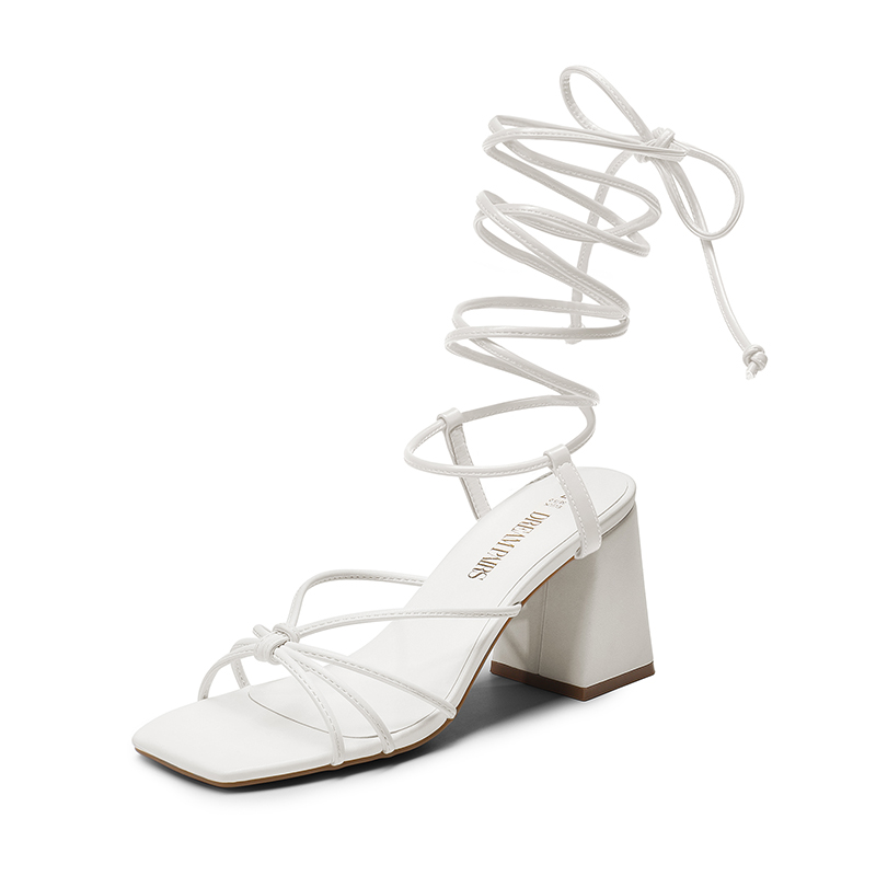 DREAM PAIRS Square Toe Lace Up Block Heel Sandals