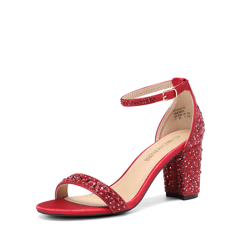 DREAM PAIRS Rhinestone 3 Inch Chunky Heel Sandals