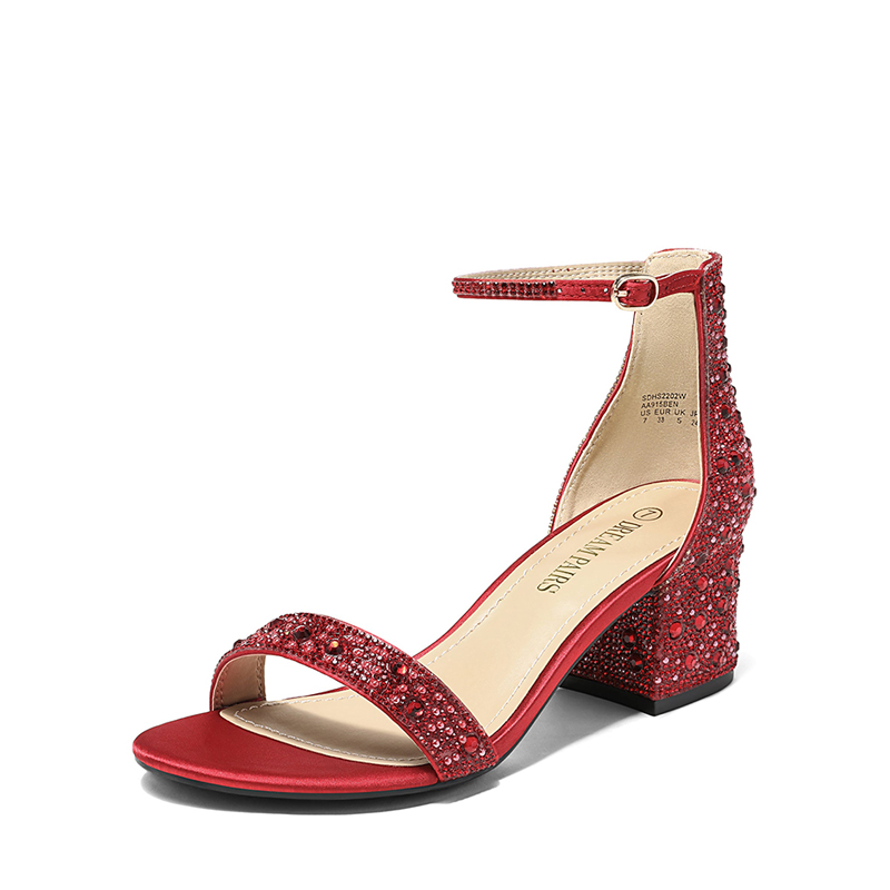 DREAM PAIRS Rhinestone Low Chunky Heel Sandals
