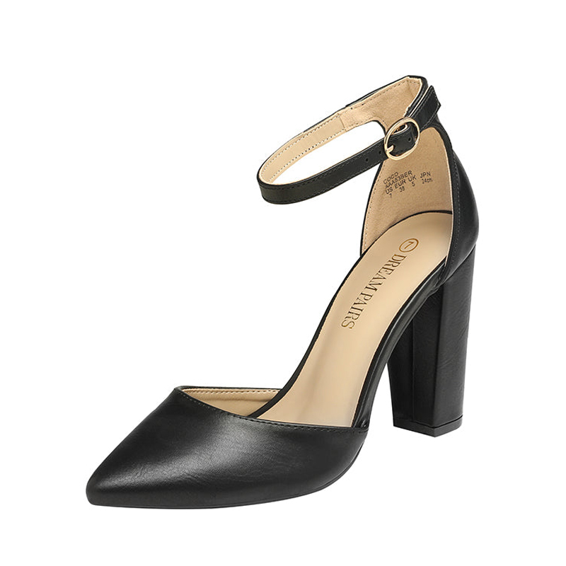 DREAM PAIRS Pointed Toe Chunky Heel Pumps