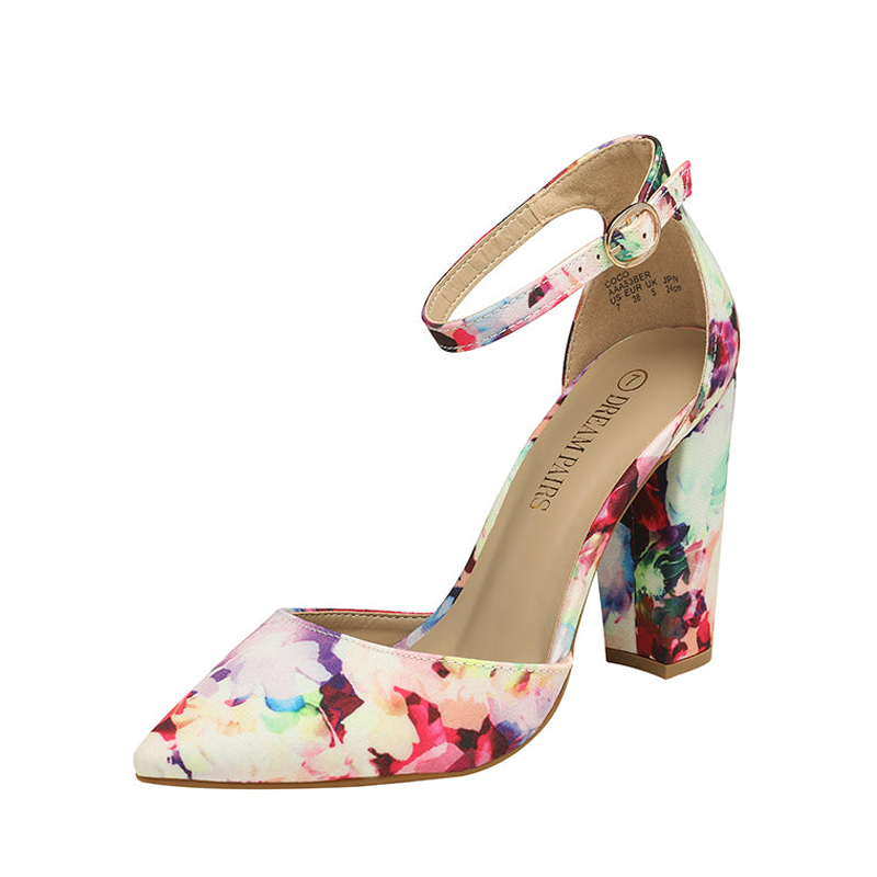 DREAM PAIRS Pointed Toe Chunky Heel Pumps