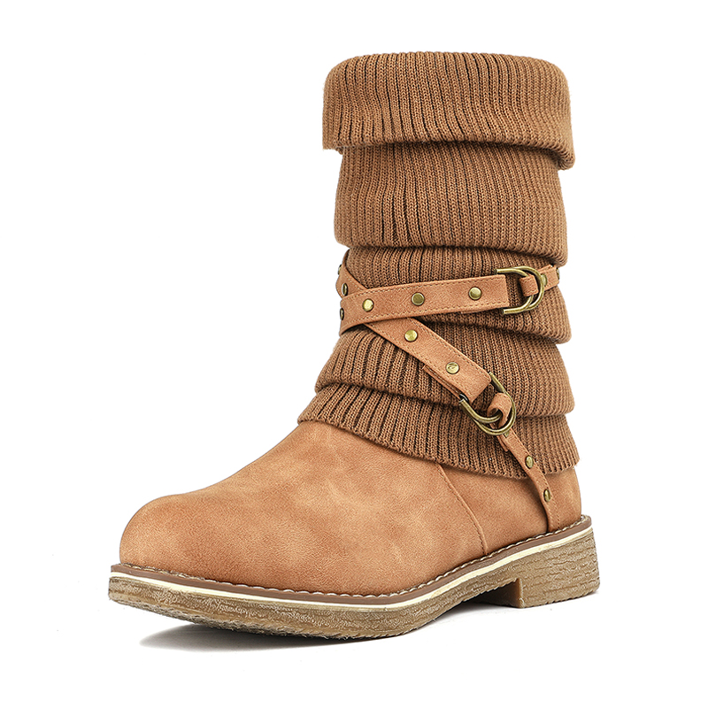 DREAM PAIRS Buckle Strap Mid Calf Snow Boots