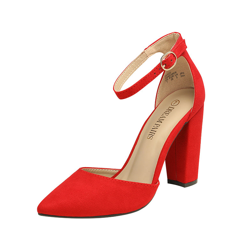 DREAM PAIRS Pointed Toe Chunky Heel Pumps