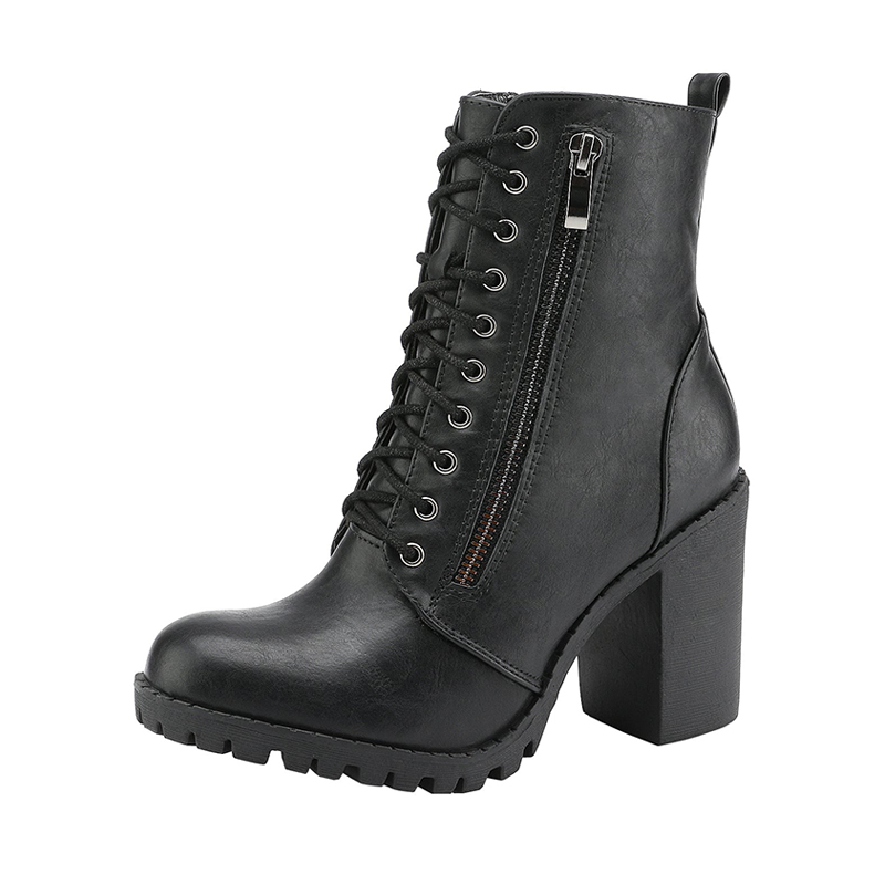 DREAM PAIRS Lace Up Chunky Heel Ankle Booties