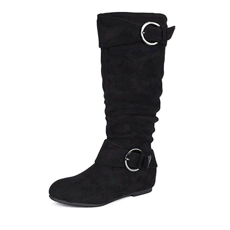 DREAM PAIRS Wide Calf Fur lined Low Hidden Wedge Boots