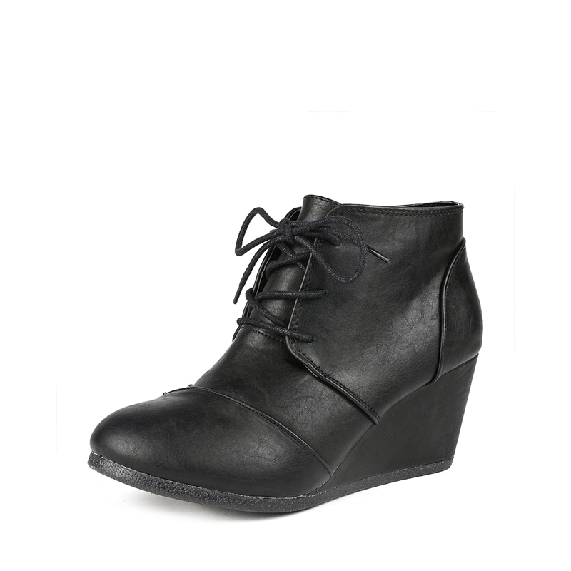 DREAM PAIRS Lace Up Low Wedge Heel Ankle Boots — view 1