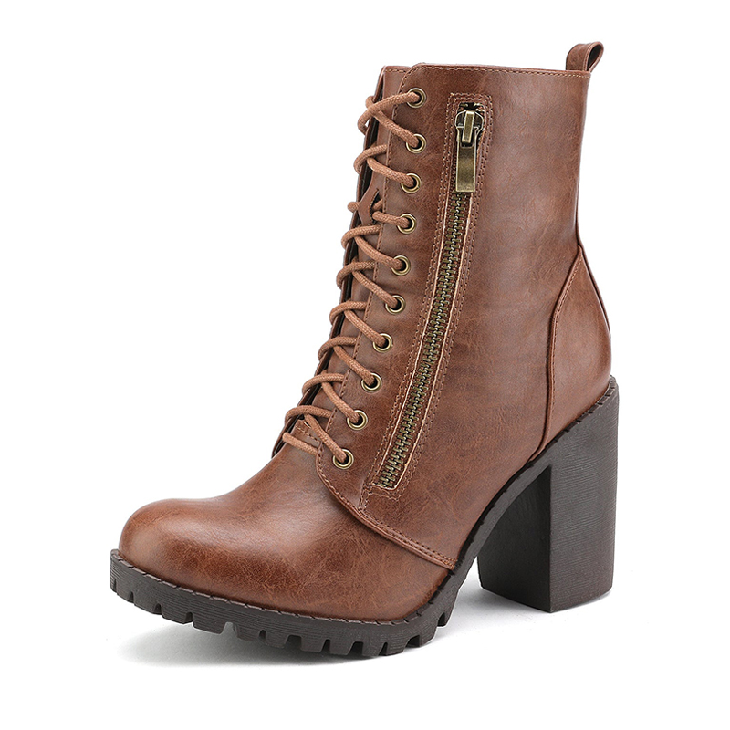 DREAM PAIRS Lace Up Chunky Heel Ankle Booties