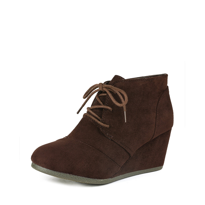 DREAM PAIRS Lace Up Low Wedge Heel Ankle Boots