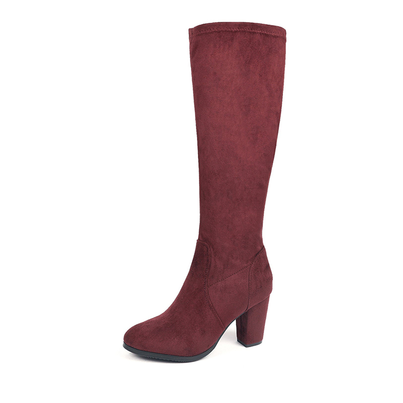 DREAM PAIRS Round Toe Chunky Heel Knee High Boots