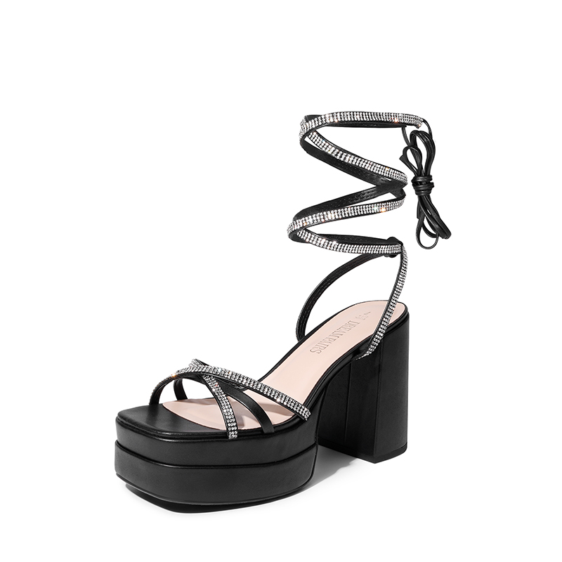 DREAM PAIRS Rhinestone Lace Up Platform Heel Sandals — view 1