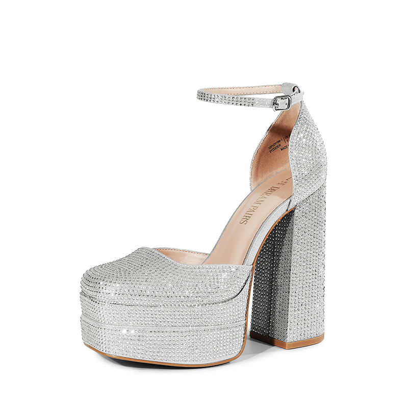 DREAM PAIRS Rhinestone Square Toe Platform Pumps — view 1