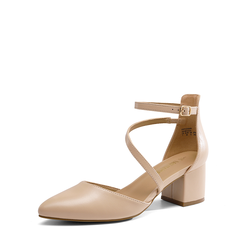 DREAM PAIRS Pointed Toe Strap Chunky Heel Pumps