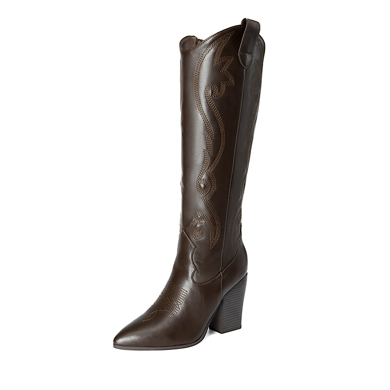 DREAM PAIRS  Pointed Toe Embroidered Cowboy Boots