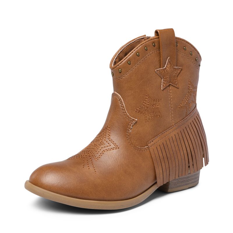 DREAM PAIRS Girls Star Pattern Western Cowgirl Boots