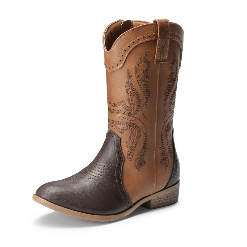DREAM PAIRS Kids Embroidery Western Cowboy Boots