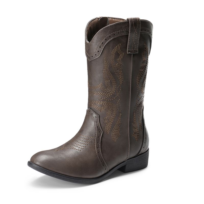 DREAM PAIRS Kids Embroidery Western Cowboy Boots