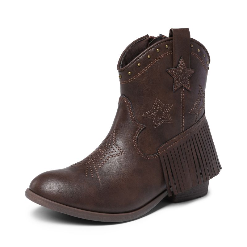 DREAM PAIRS Girls Star Pattern Western Cowgirl Boots