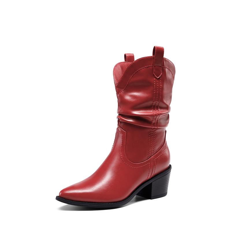 DREAM PAIRS V cut Cuff Mid Calf Cowboy Boots
