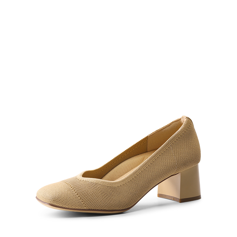 DREAM PAIRS Water Resistant Block Heel Knit Pumps
