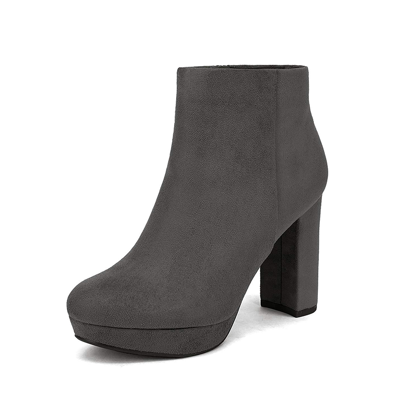 DREAM PAIRS Round Toe High Heel Chunky Ankle Boots