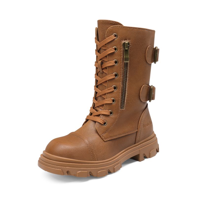 DREAM PAIRS Girls Vegan Leather Combat Ankle Boots