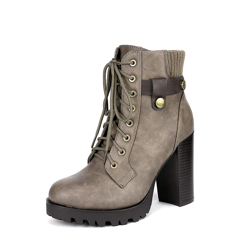 DREAM PAIRS Chunky Round Toe High Heel Ankle Boots