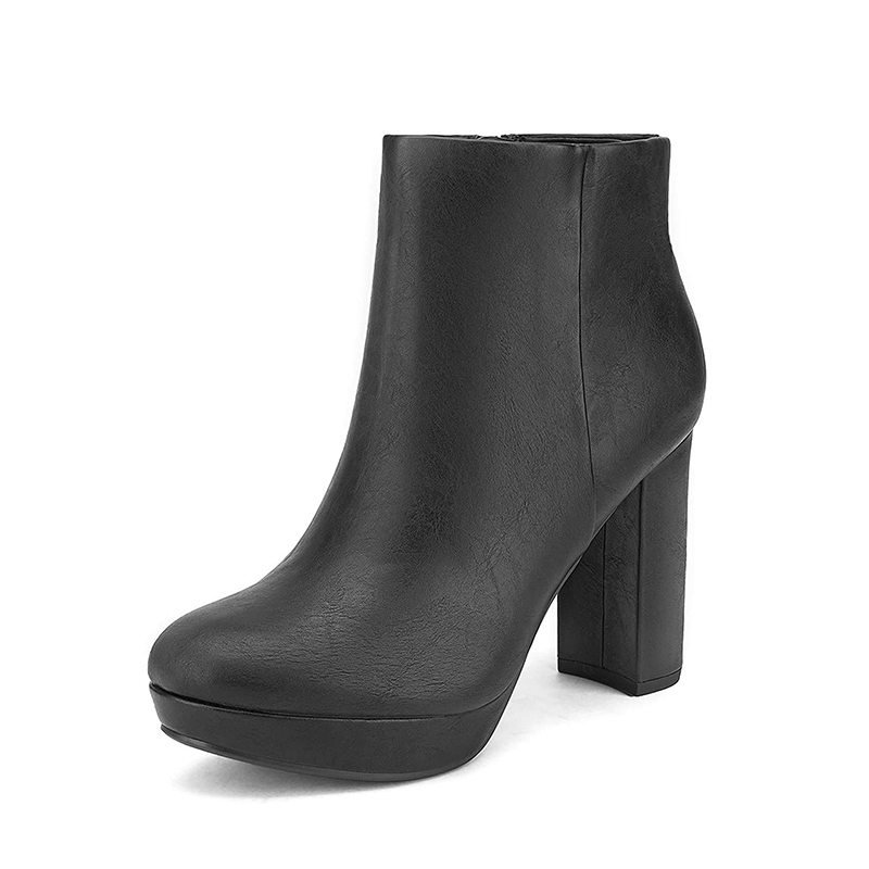 DREAM PAIRS Round Toe High Heel Chunky Ankle Boots