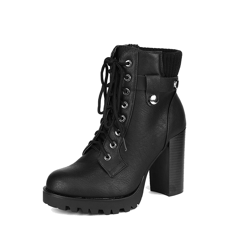 DREAM PAIRS Chunky Round Toe High Heel Ankle Boots — view 1