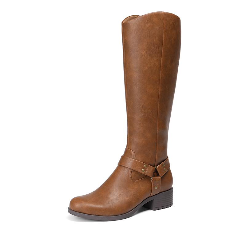 DREAM PAIRS Side Zipper Buckle Riding Boots