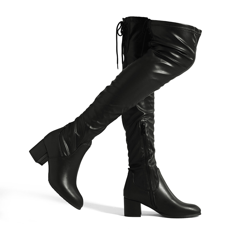 DREAM PAIRS Laurence Chunky Heel Thigh High Boots