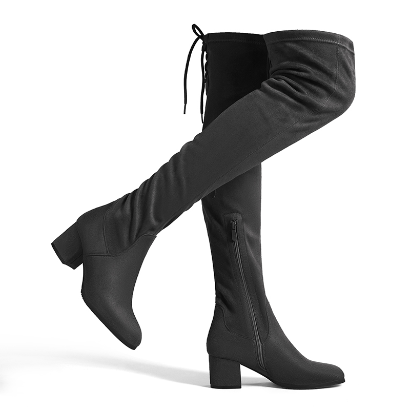 DREAM PAIRS Laurence Chunky Heel Thigh High Boots