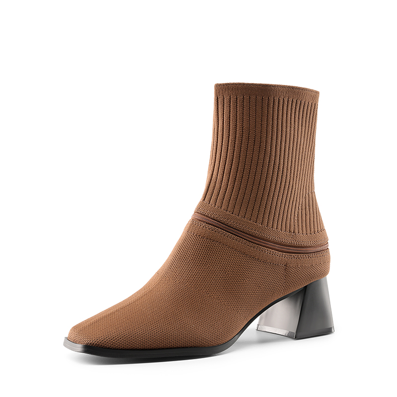 DREAM PAIRS Waterproof Block Heel Knit Ankle Boots