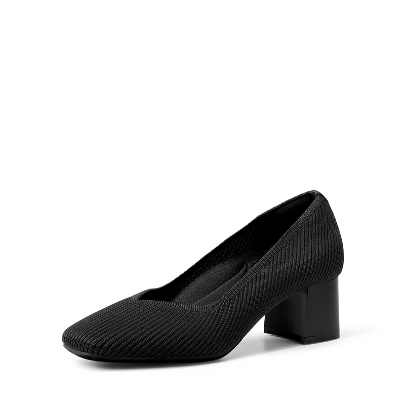 DREAM PAIRS Square Toe Block Heel Knit Pumps — view 1