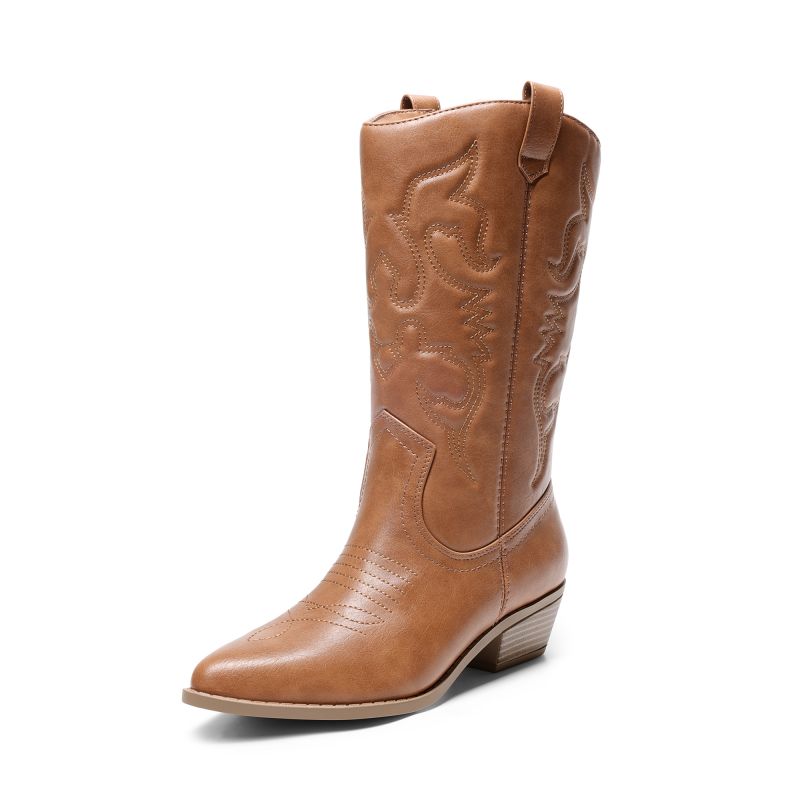 DREAM PAIRS Mid Calf Western Cowboy Boots